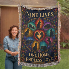 Cat Lover Heirloom Woven Blanket – Nine Lives, One Home