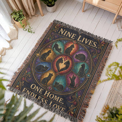 Cat Lover Heirloom Woven Blanket – Nine Lives, One Home