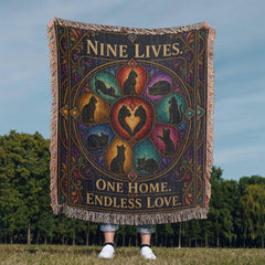 Cat Lover Heirloom Woven Blanket – Nine Lives, One Home