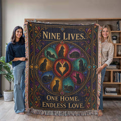 Cat Lover Heirloom Woven Blanket – Nine Lives, One Home
