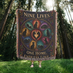 Cat Lover Heirloom Woven Blanket – Nine Lives, One Home