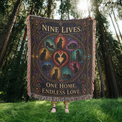 Cat Lover Heirloom Woven Blanket – Nine Lives, One Home