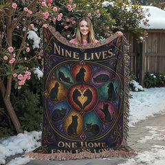 Cat Lover Heirloom Woven Blanket – Nine Lives, One Home