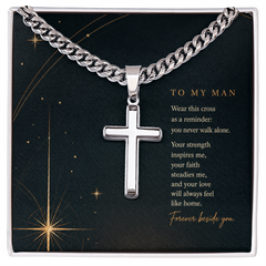Cross Cuban Link Chain Necklace for Him — Faith & Love Gift