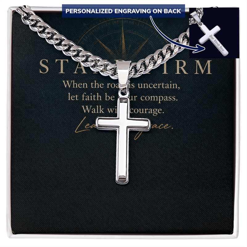 Personalized Cross Cuban Link Chain for Him — Stand Firm
