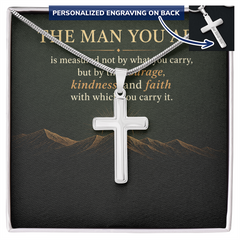 Personalized Cross Necklace for Him — The Man You Are