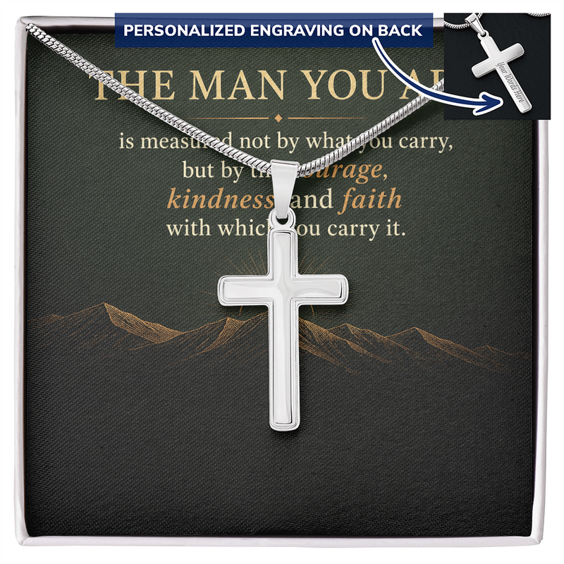 Personalized Cross Necklace for Him — The Man You Are